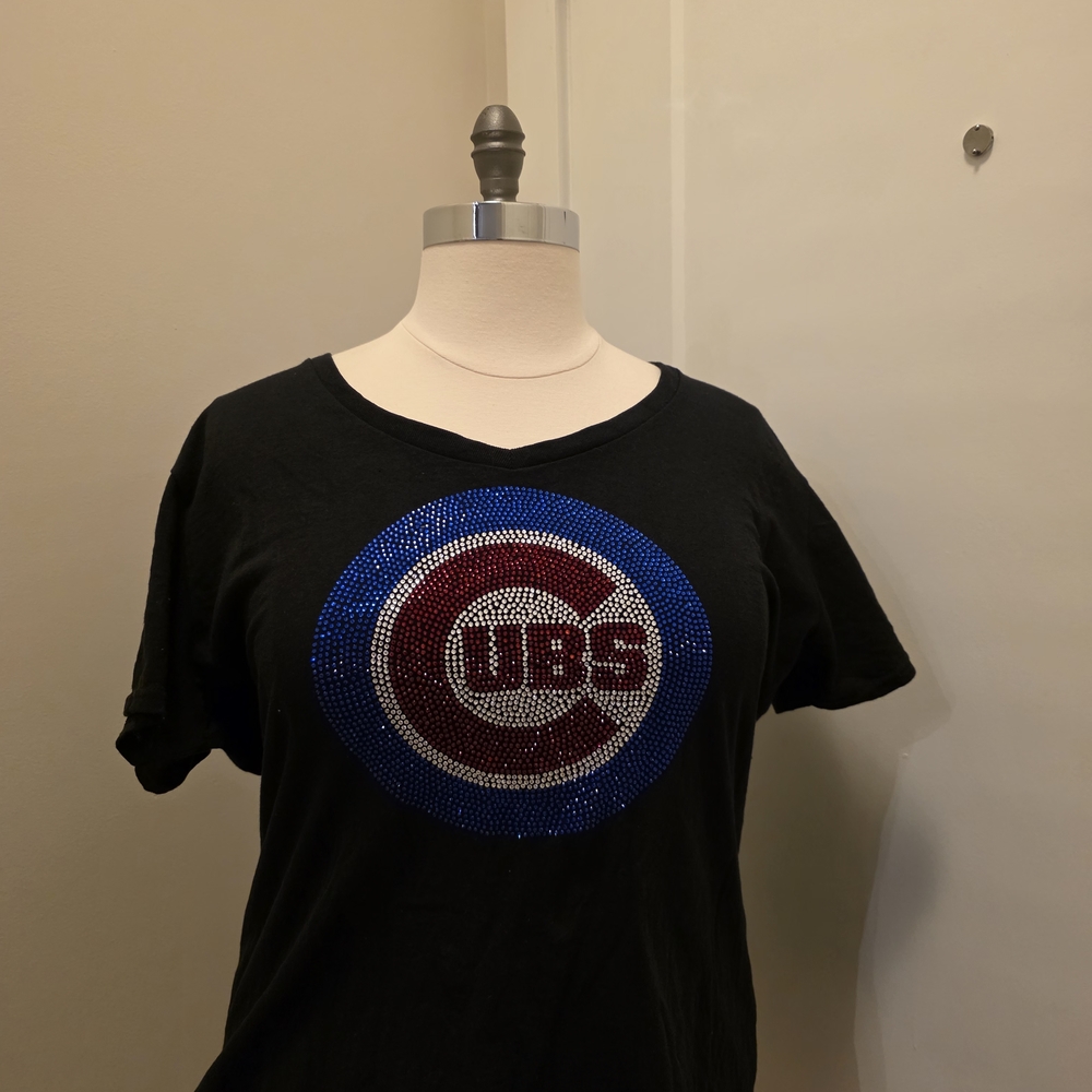 Rhinestone Chicago Cubs Logo Black Tee